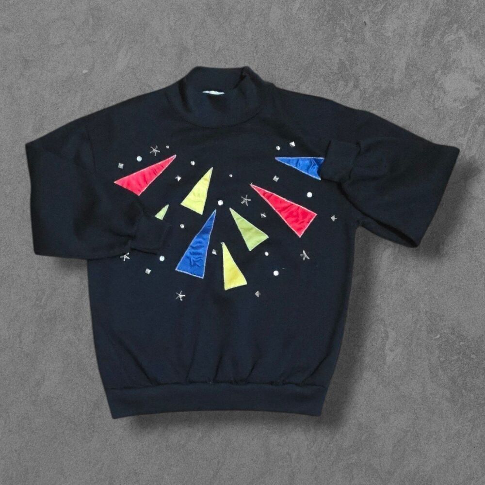 Vintage 90s Geometric Turtleneck Sweatshirt Small
